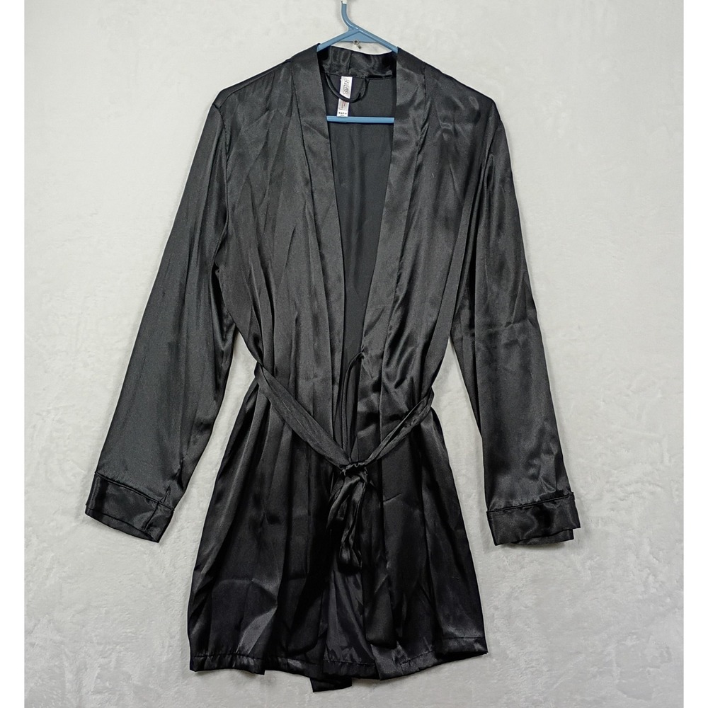 Gilligan & O'Malley Satin Robe Womens S/M Black Silky Waist Loungewear 90s Sleep